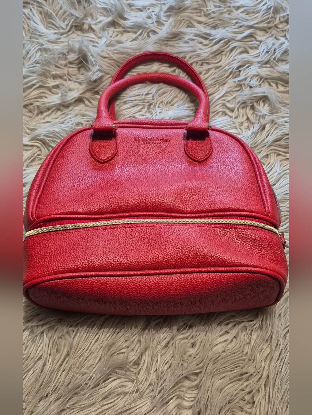 Elizabeth Arden Red Pebbled Dome Satchel with Gold Zipper